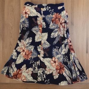 Lavish A-Line Floral Skirt - Navy and Orange